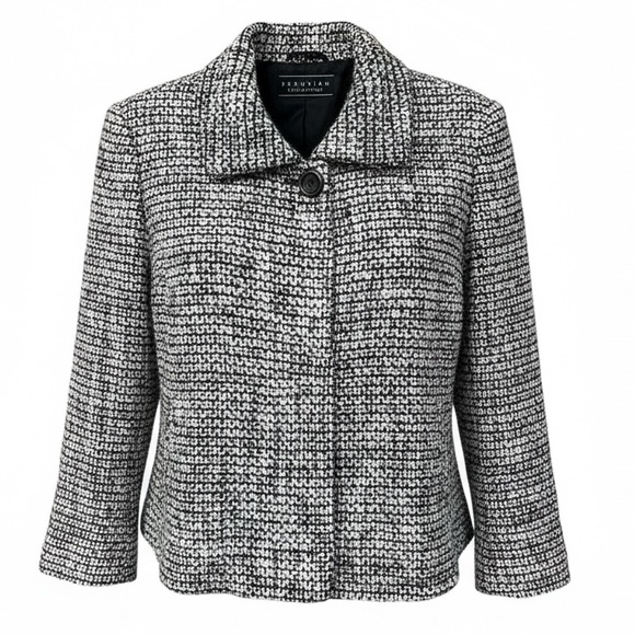 Peruvian Connection Wool/Alpaca Tweed Black & White Blazer Jacket - Size 10 - Picture 1 of 10